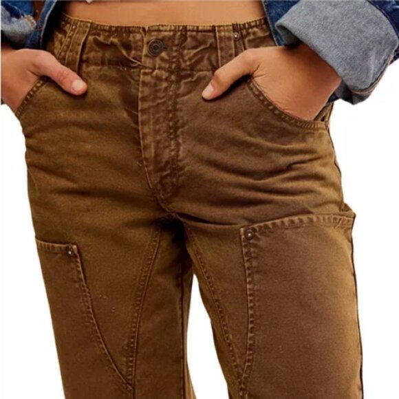 Free People We The Free Womens Olive Brown Utility Cargo Pants Size 6 Cotton Ble - Picture 5 of 12